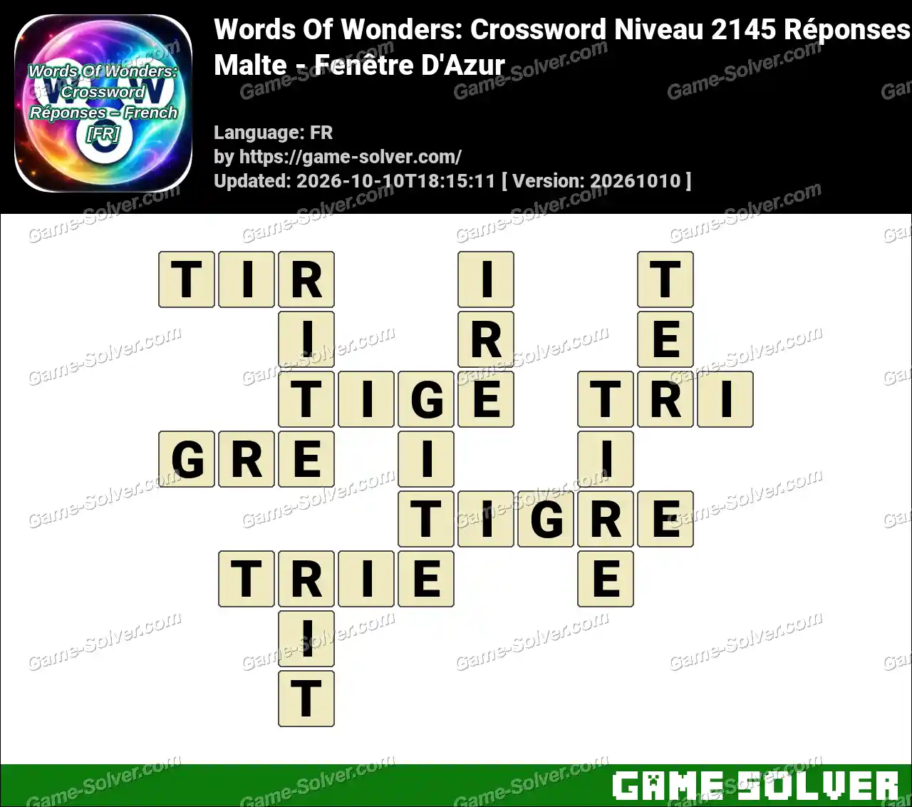 Words Of Wonders: Crossword Niveau 2145 Réponses – Malte – Fenêtre D’Azur